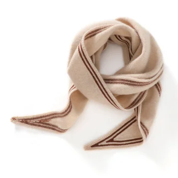 2024ผ้าพันคอถักแคชเมียร์แท้100% ใหม่ฤดูใบไม้ร่วง/ฤดูหนาวผ้าพันคอสั้นเพชรอบอุ่นคอป้องกันสีบล็อกผ้าพันคอขนาดเล็ก