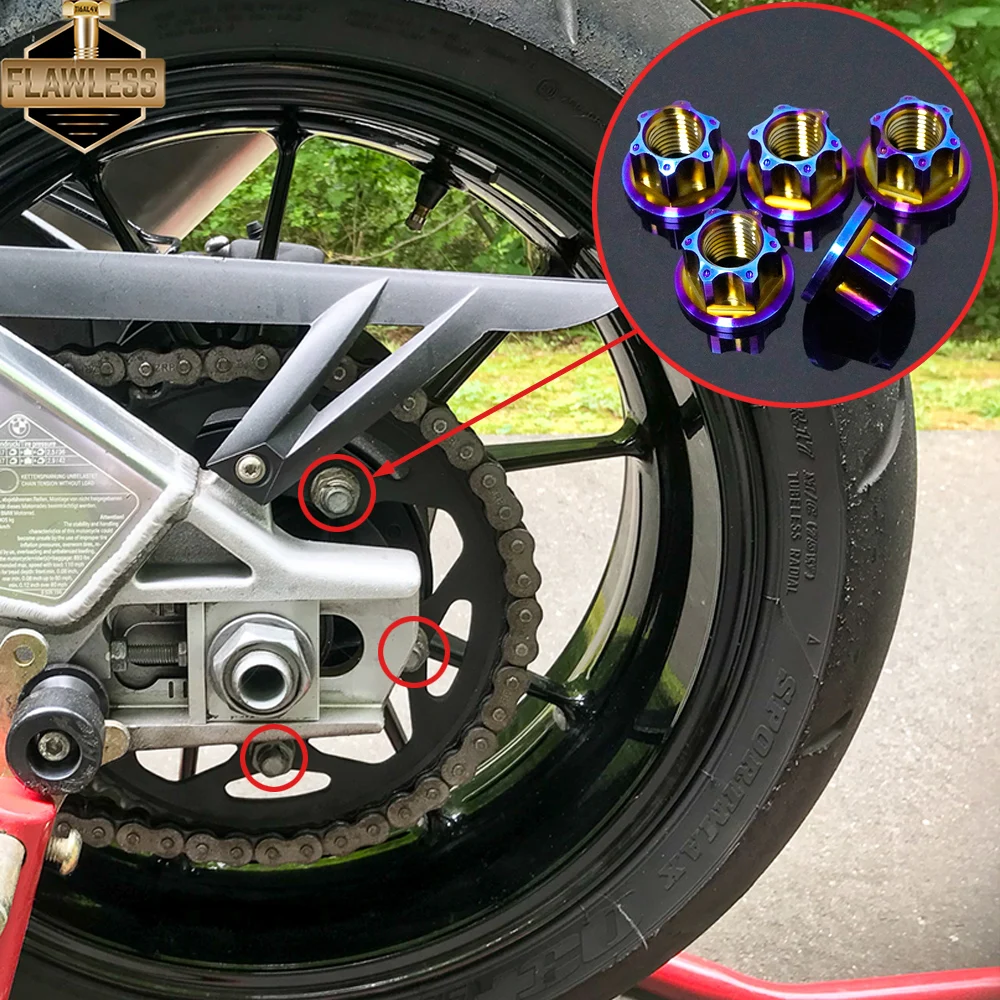 FLAWLESSTI Gr5 Titanium Bolt Footrest Rear Wheel Cover Side Cover Bolt Swingarm Rear Axle Sprocket NutFor S1000RR 2013