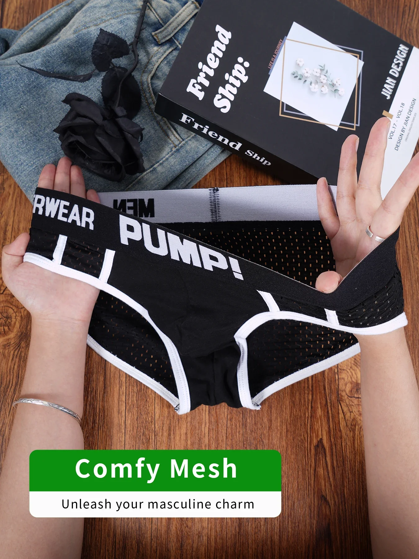 Men's PUMP! Mesh Briefs U Convex Pouch Elastic Waistband Breathable Quick Dry Sport Underwear for Active Men