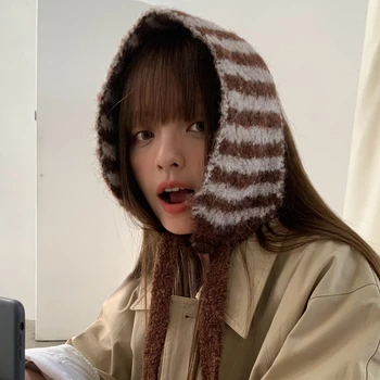 Ins Personalità Strisce Contrastanti Cinghie Lavorate a Maglia Paraorecchie per Le Donne Autunno e Inverno Viaggi Versatile Caldo Casual Fascia per Capelli