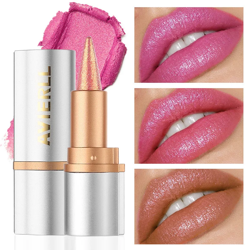 Glanzende diamanten lippenstift, conische glitter sterrenhemel lipliner, 2 in 1 parelmoer lipgloss, langdurig waterdicht, gemakkelijk te kleuren