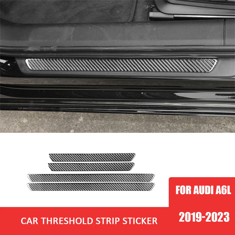 

4pcs Car Door Sill Protection Decor Carbon Fiber Threshold Pedal Stickers for Audi A6L 2019-2023 Auto Interior Accessories