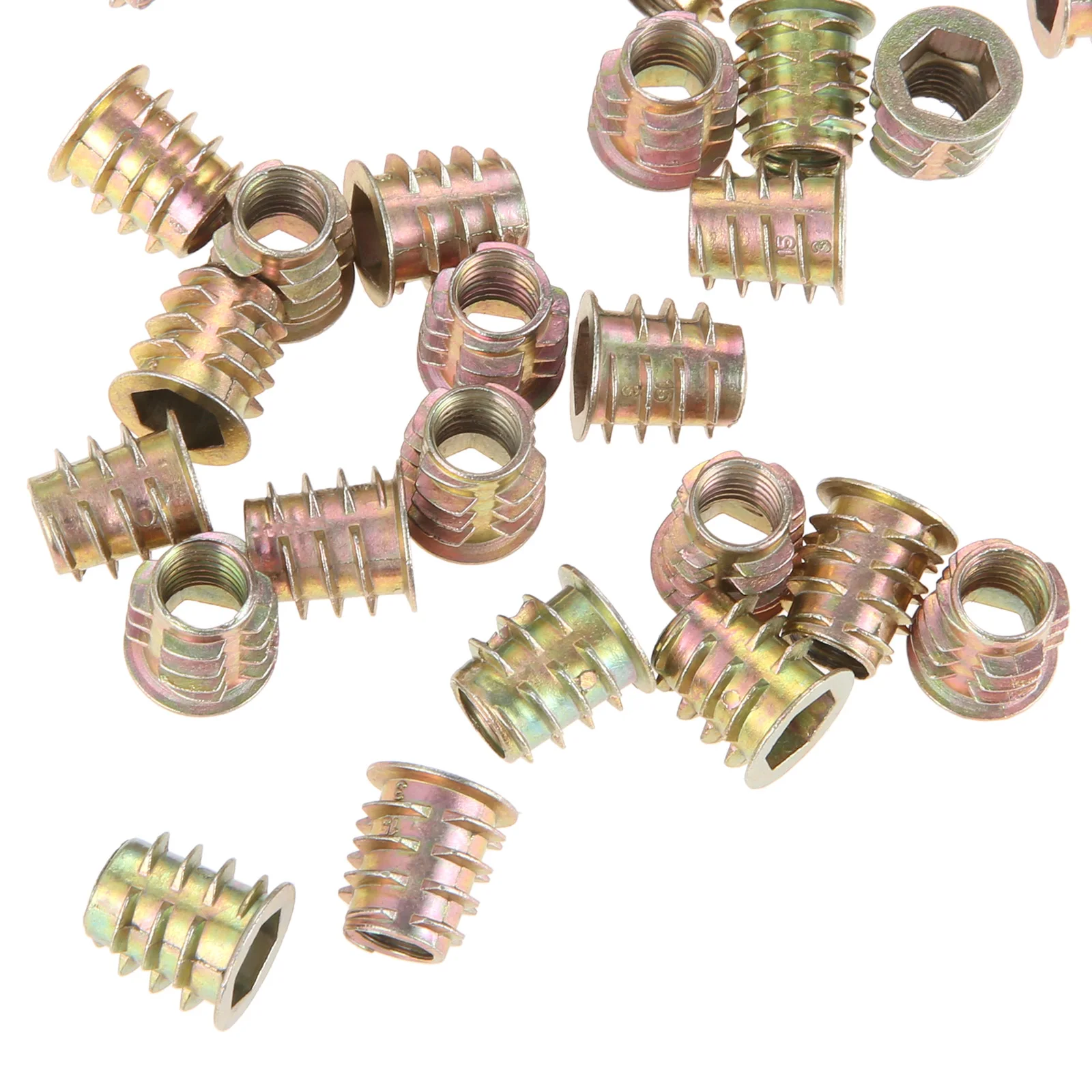 50Pcs Zinc Alloy Insert Nuts M4 M5 M6 M8 M10 Thread For Wood Flanged Hex Drive Head Furniture Nuts Desk Chair Bed Nutsert