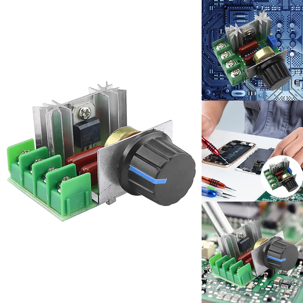 Módulo Regulador de Tensão Eletrônico AC 220V 2000W com Dimmer e Botão de Controle, Regulador de Velocidade, Pequeno Dimmer
