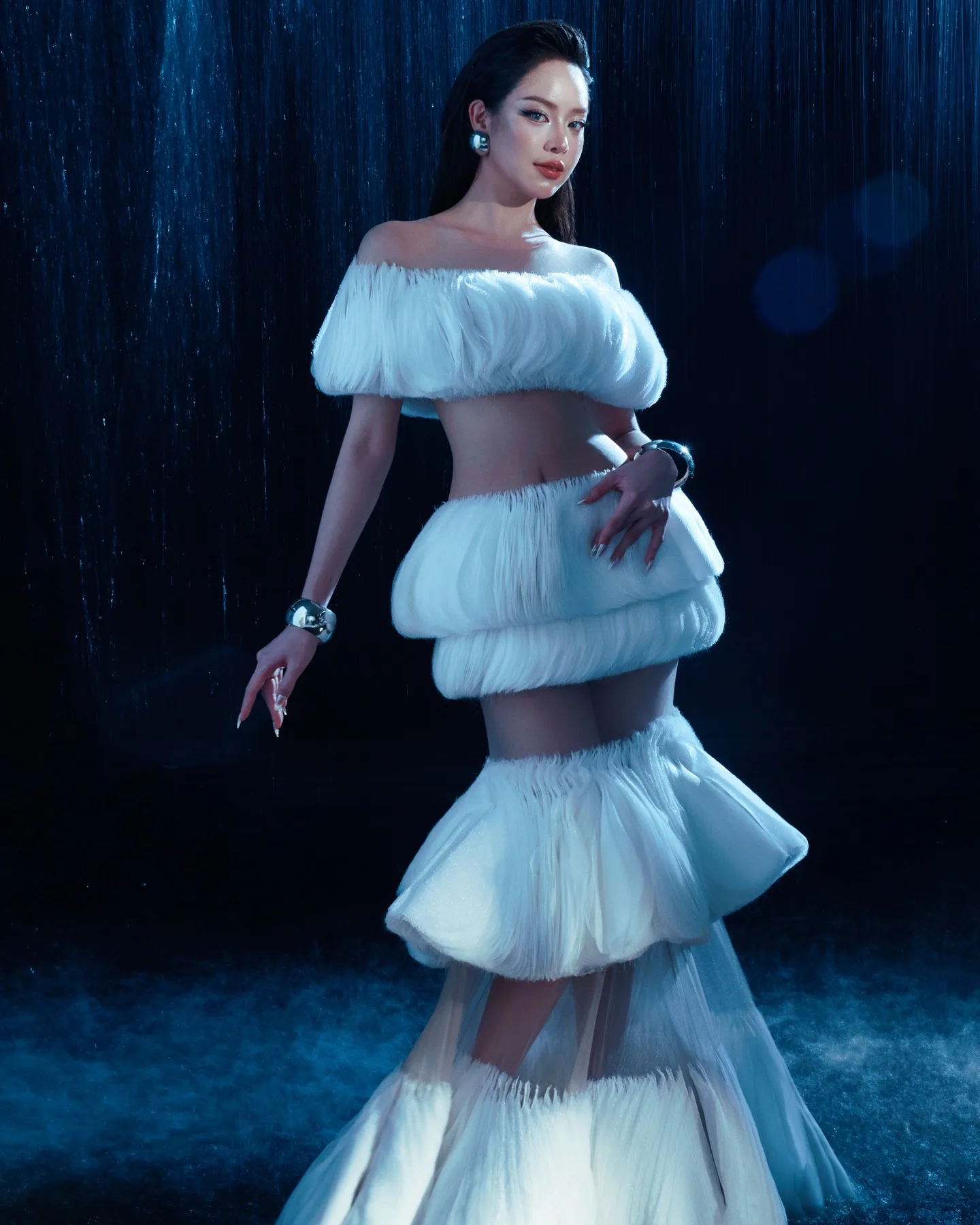 Moda 2 peças vestidos de festa à noite camadas brancas duas peças roupa feminina vestido photoshoot conjuntos فساتmaveraVestidos de festa exclusivos