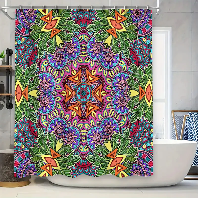 

Яркая занавеска для душа с мандалой для декора ванной комнаты, водонепроницаемая ткань с 3D принтом и кольцами-крючками, разноцветный цветочный узор, размер W7