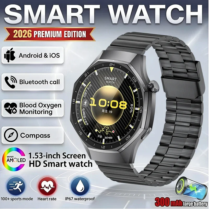 

2026 New Smart Watch Men Women Android IOS 1.53 Inch Screen Bluetooth Call Health Monitor Fitness Sports Waterproof Smartwatch