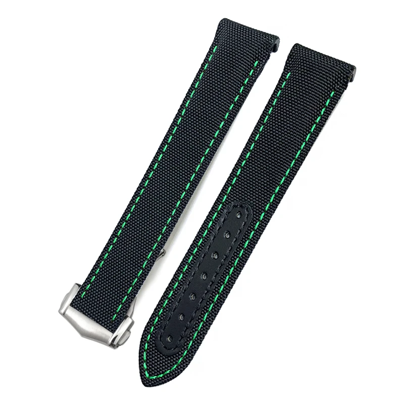 High Quality Nylon Fabric Bottom Leather Watch Band for Omega Seamaster Diver 300M AT150 Aqua Terra 19mm 20mm 21mm Color Strap