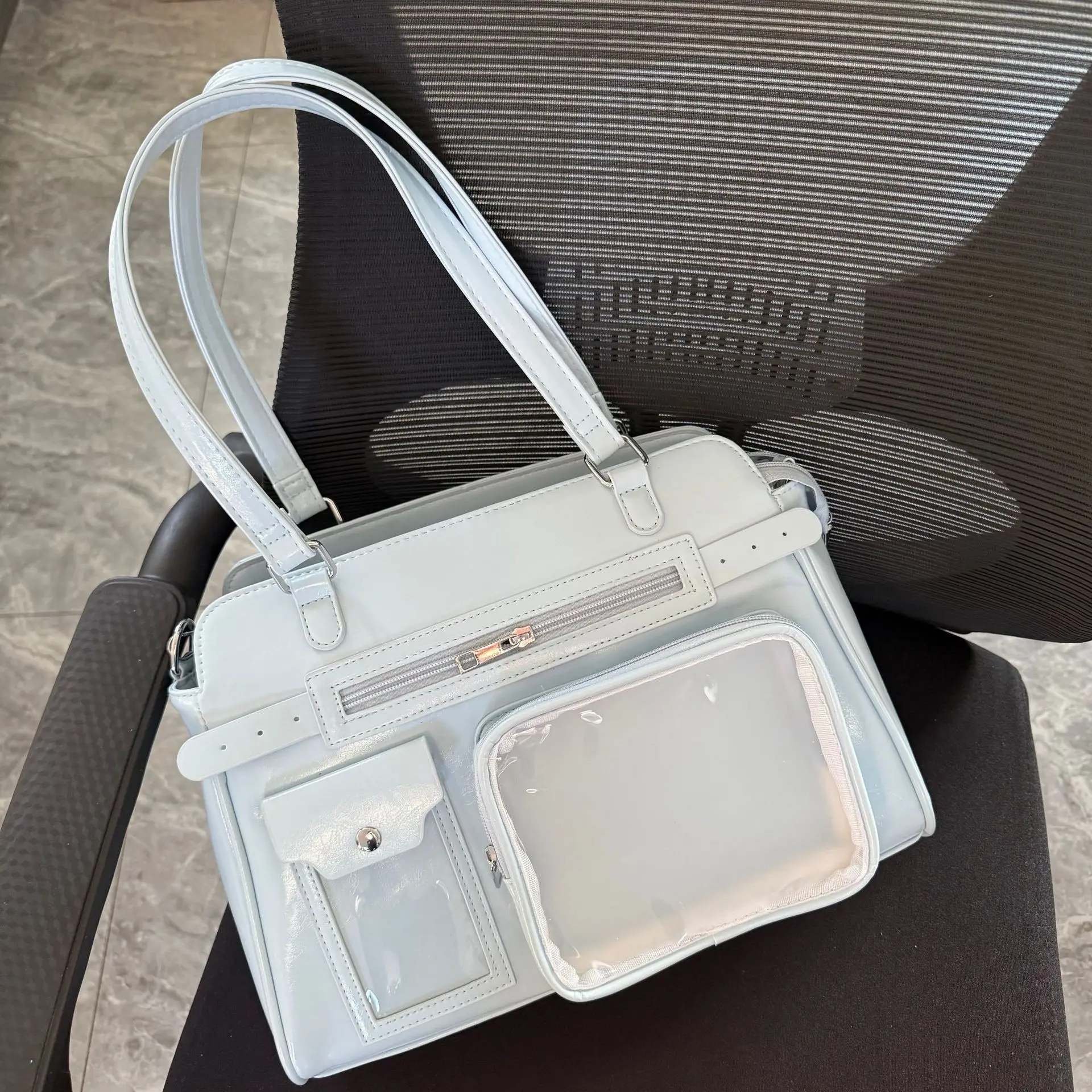 

Large Capacity Crossbody Bag Transparent Pocket Tote Vintage Shoulder Bag Stylish Multi Pocket Bag For Casual Dates