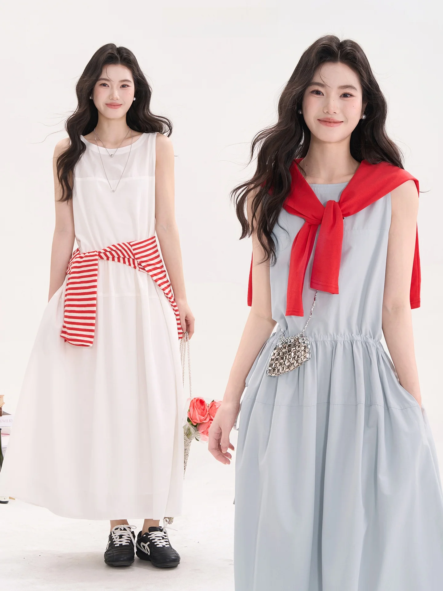 

Heme Weightl Skirt Korean Sle Simple Dstring Waist Vest Dr Women Spring Elegance Polyester ift Dr
