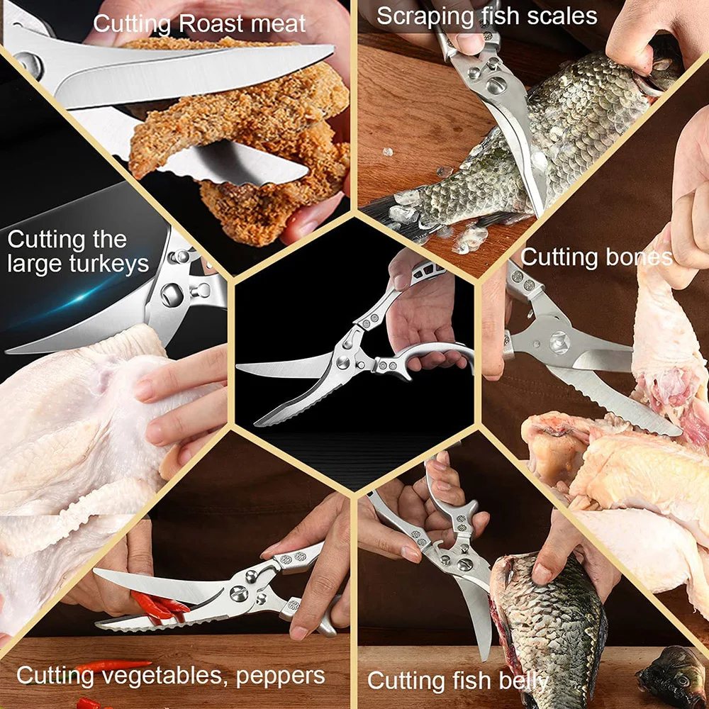 Professional Chicken Bone Scissors Stainless Steel Meat Fish Vegetables Kitchen Shears Cutter Ultra Sharp Kitchen Scissors