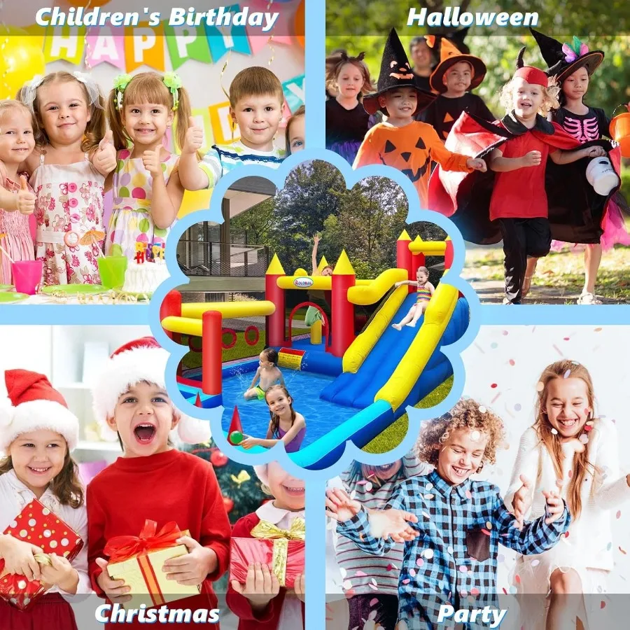 Bounce HouseButtafuori gonfiabile con ventilatore d'aria per 310 castelli da salto per esterni ed interni con ostacoli trampolino a scivolo lungo C
