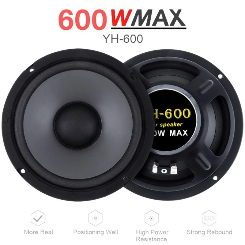 6-Inch 600W 2-Way Coaxial Car Audios Speaker,Vehicle Door Subwoofer Audios Stereo Full Ranges Frequency Speaker