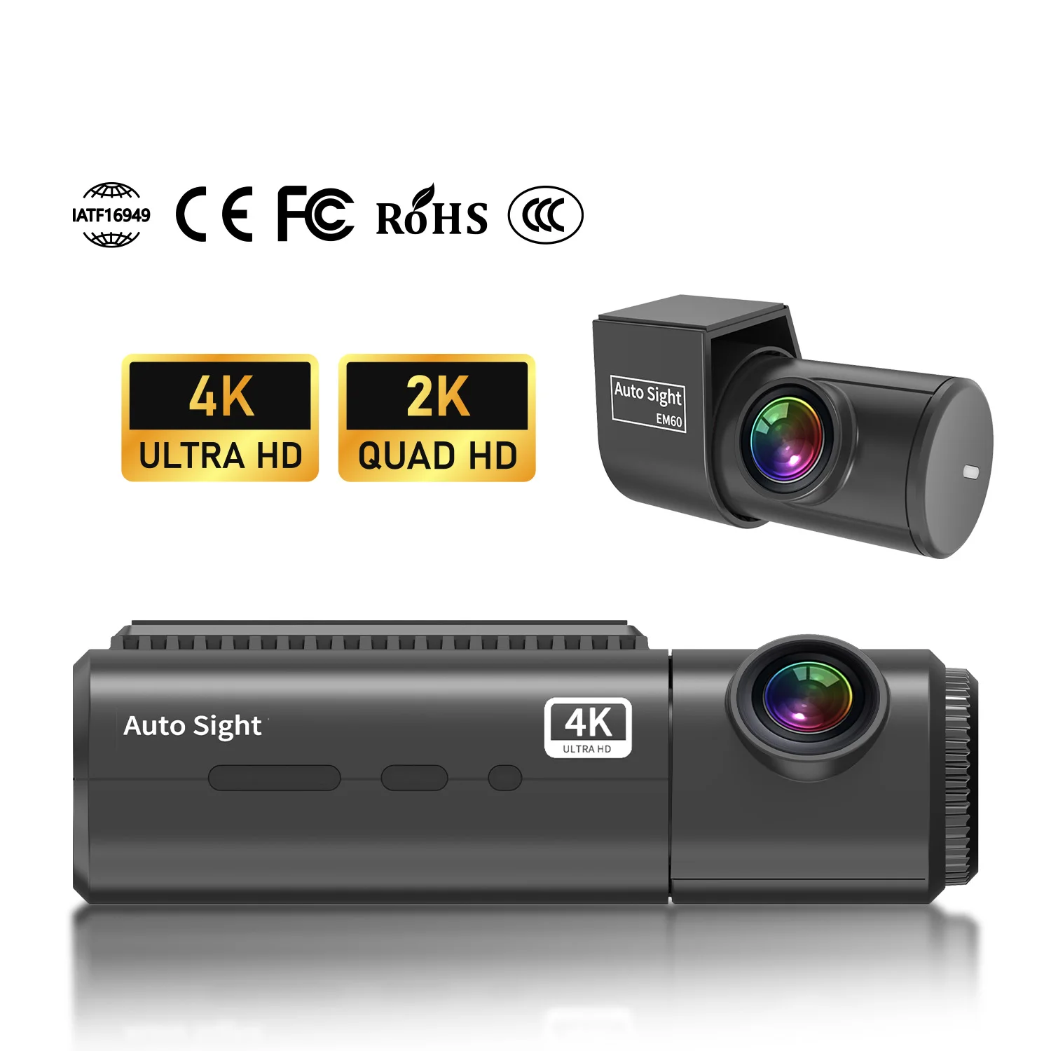 Auto Sight Cam 4K Dual Lens Dash Cam WDR HDR Starvis 2 Video Recorder App Control 1440p Resolution Blackbox DVR Car Recording