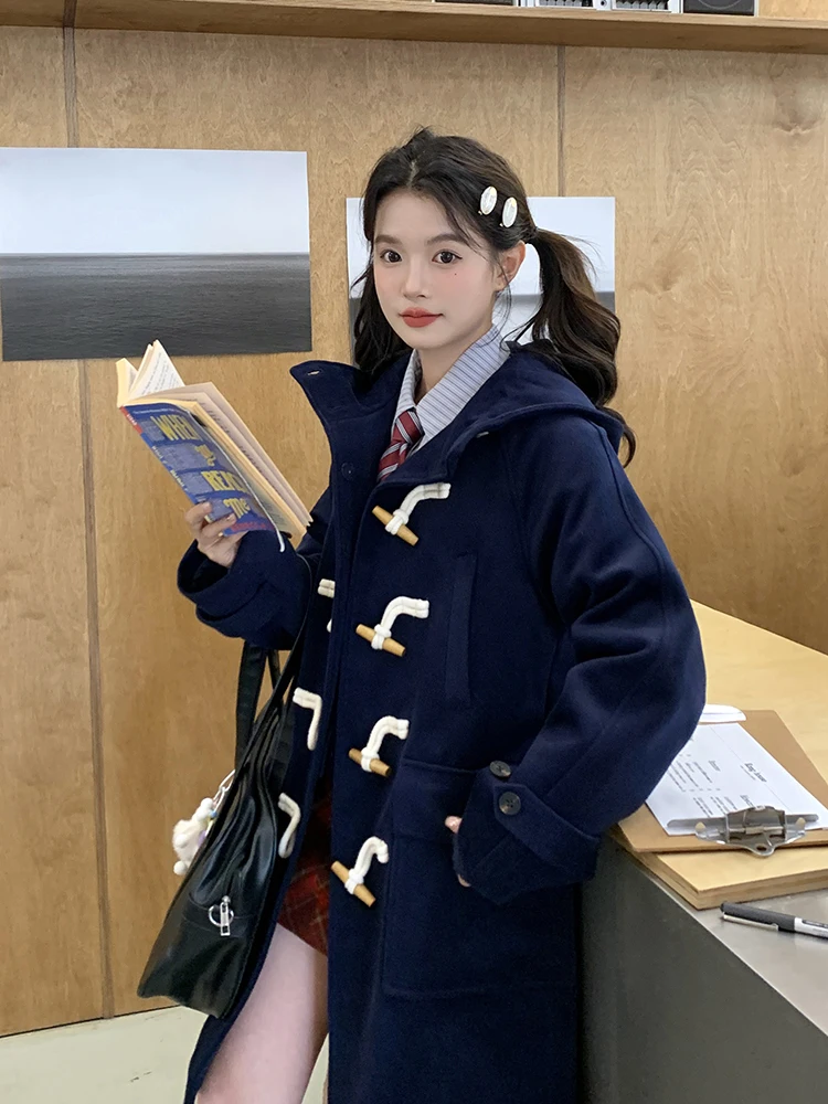 

Tokyo Annual Record JK Woolen Coat Middle Length Women's Autumn Winter New Sle Small Size Button Design Warm Casual Outerwear