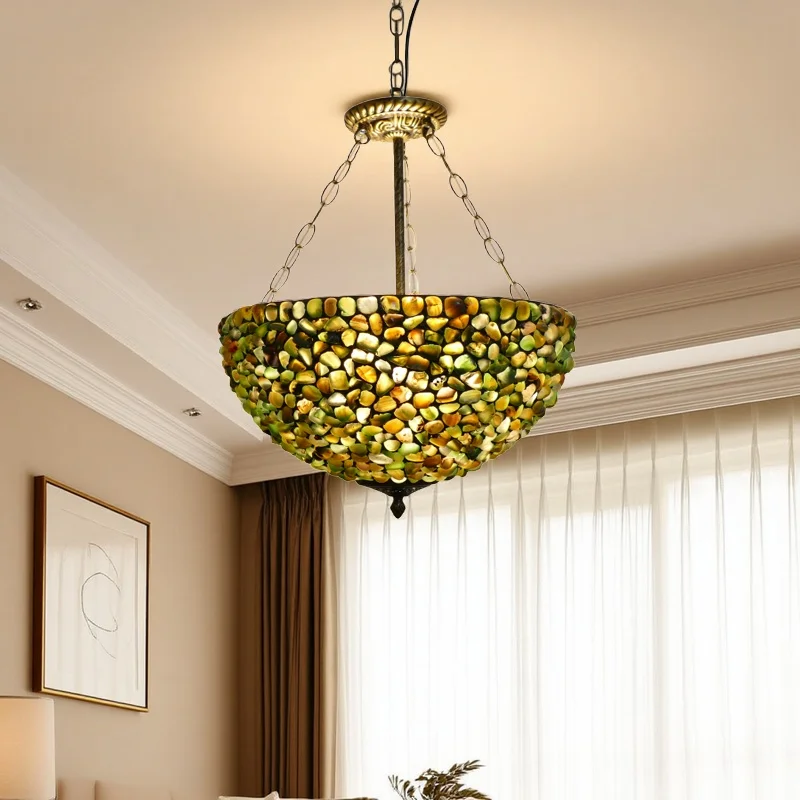 #@ 16 Inch Wide Colored Stone Pendant Light Victorian Style Dining Room Living Room Corridor Hanging Lighting Fixtures