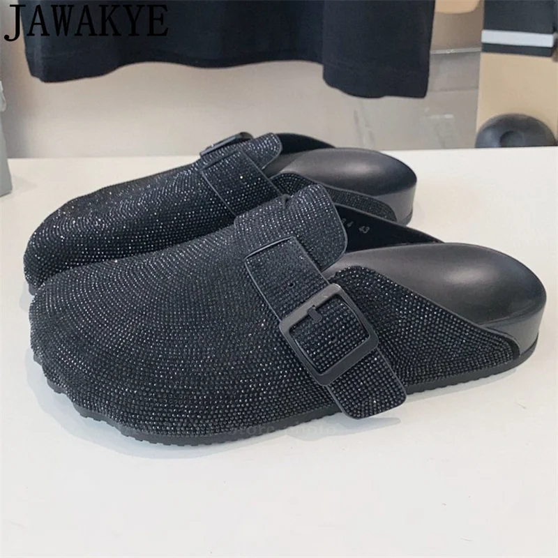 Luxury Rhinestone Flat Slippers for Men Round Wrap Toe Home Crystal Slippers Fashion Casual Vacation lovers loafers Slippers Man