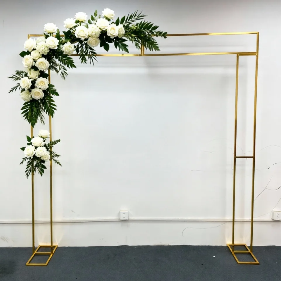 Gold-Plated Wedding Arch Truss Iron Stand 7.22ft Flower Veil Balloon Holder Rectangular Background Arrangement for Special Event