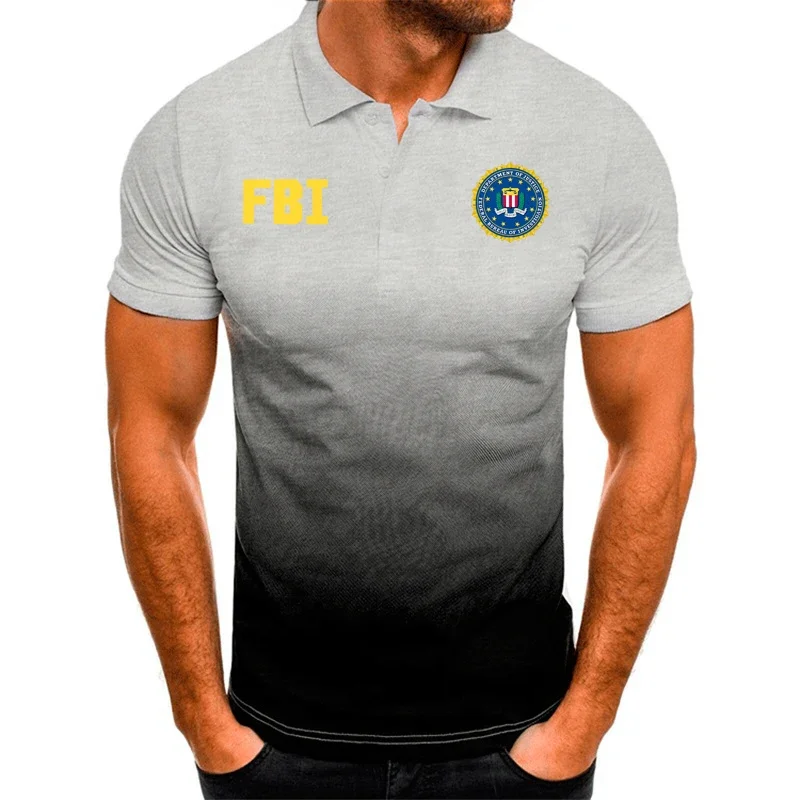 Camisa POLO tática militar masculina, streetwear extragrande, camiseta do FBI, estilo americano, manga curta, esportiva, verão