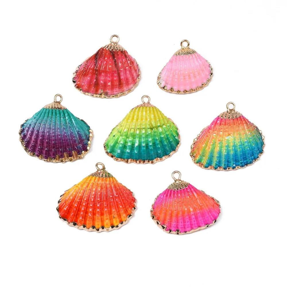 50pcs Colorful Sea Shell Pendants Spray Paint Electroplate Beach Shell Pendant for Fashion jewelry Home Decor Crafts DIY making