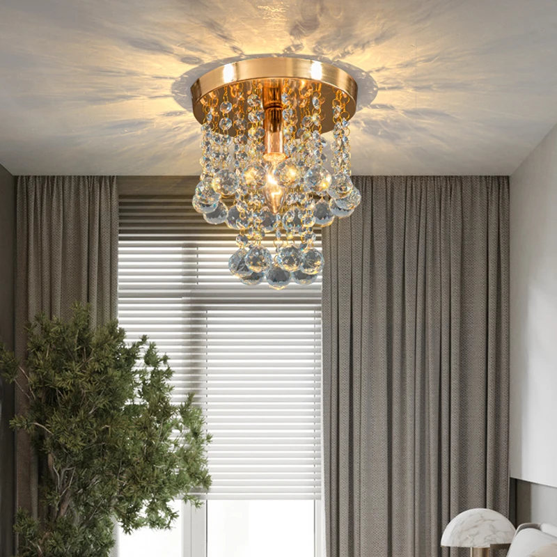 Hanging Crystal Ceiling Lamp Bedroom Living Room Home Decor Interior Lighting Corridor Entrance Aisle Light Golden Silver