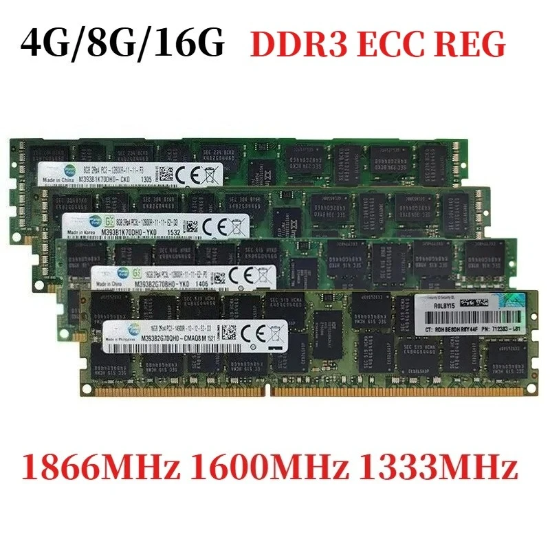 Memoria RAM para Servidor DDR3, 1/2/4 Unidades, Memoria Registrada ECC, 16GB 8GB RAM 1866MHz 1600MHz 1333MHz PC3