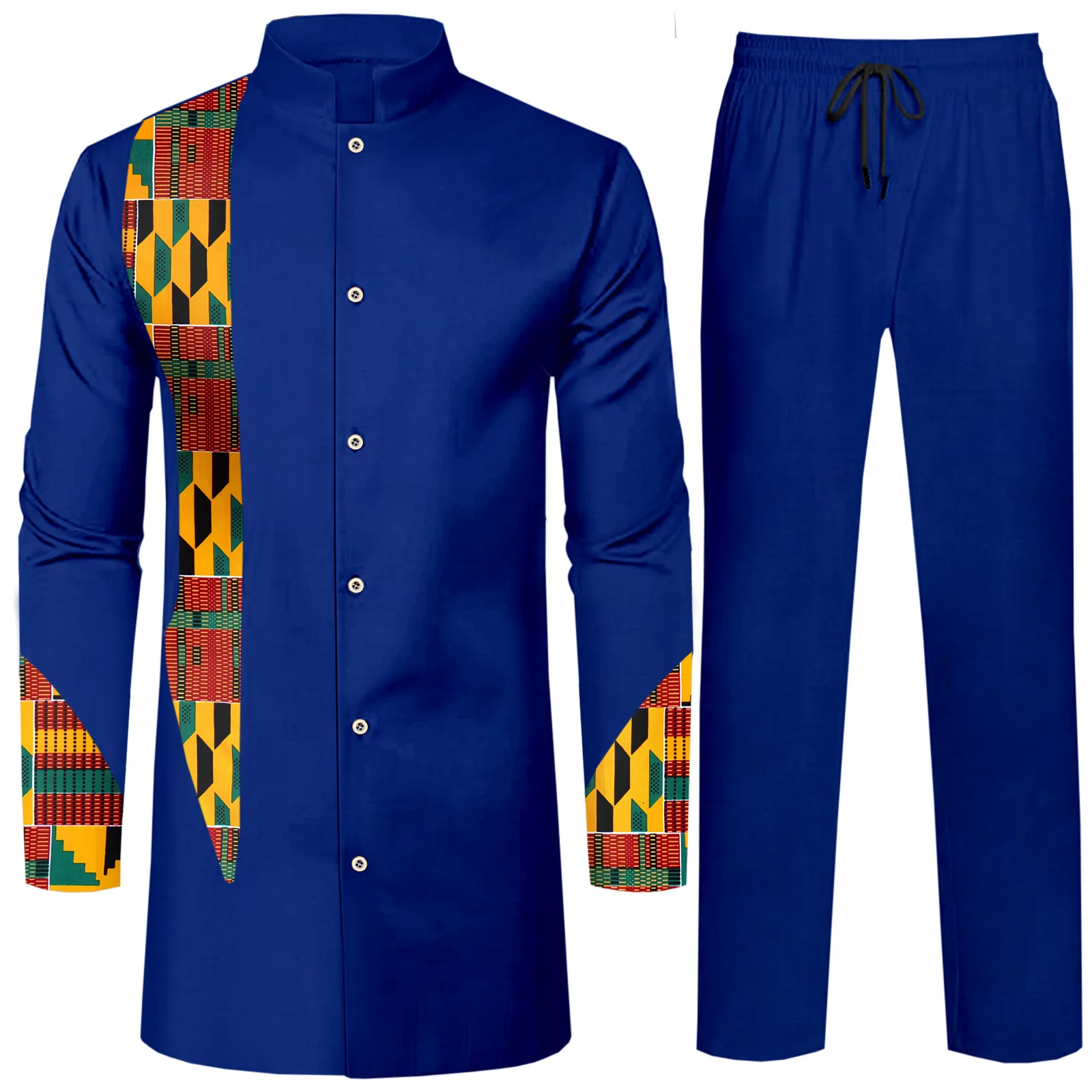 SEA&ALP Men's African 2 Piece Set Dashiki Long Sleeve Embroidery Print and Pants Outfit Traditional Suit