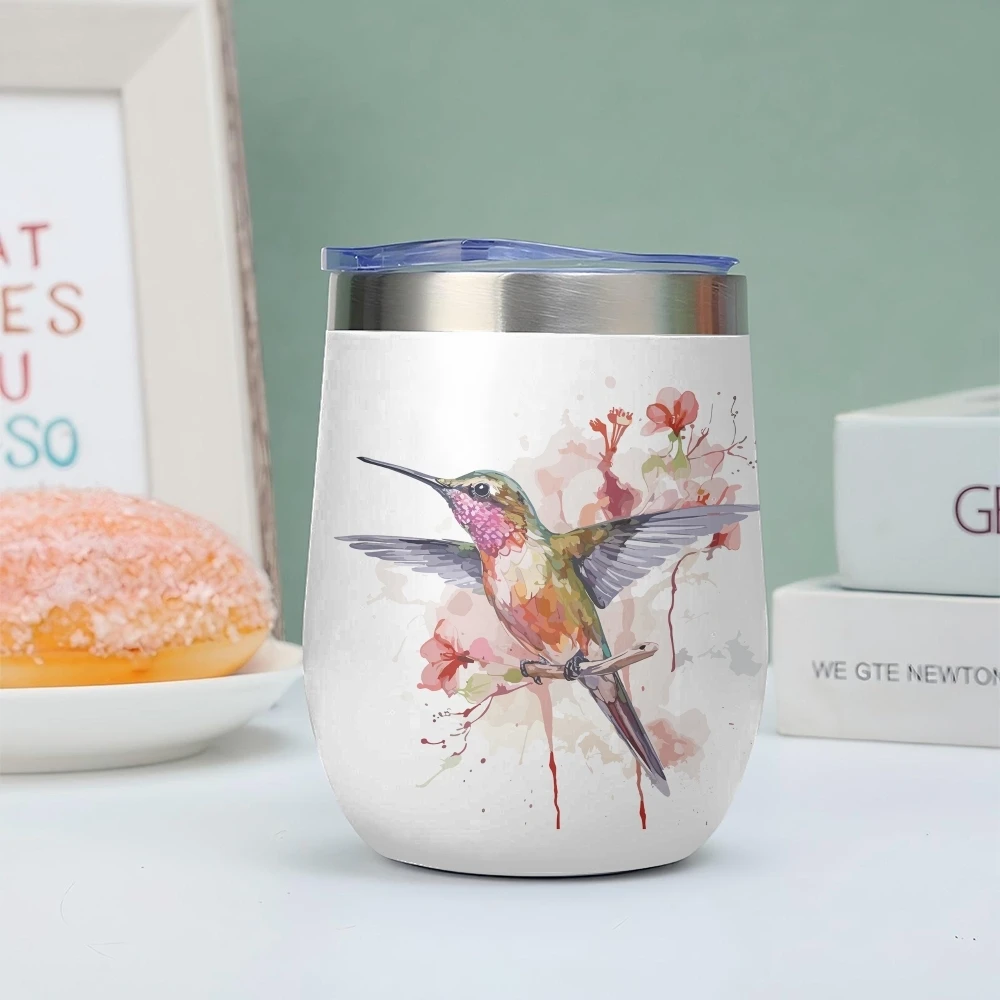 Hummingbird Painting Vacuum Flasks 12oz Insulated Wine Tumbler Vacuum Coffee Mug Egg Shape Thermos Cup
