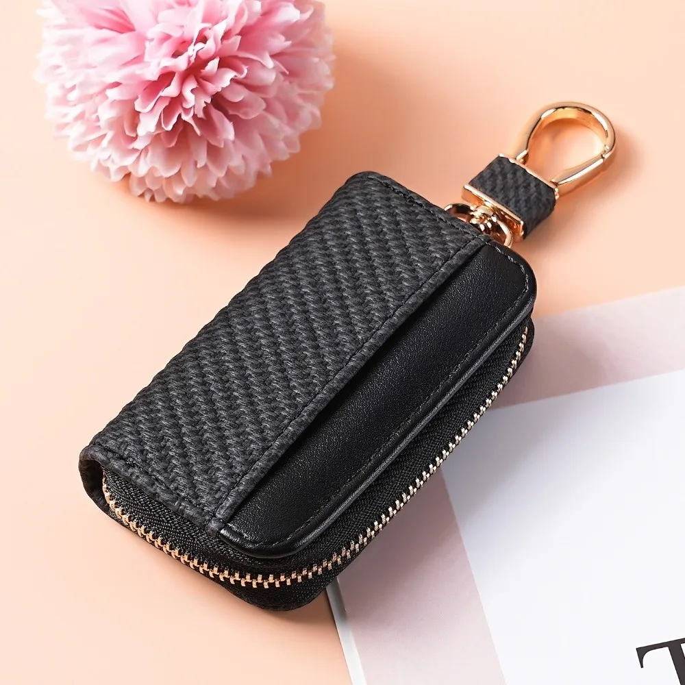 New PuLeather Car Key Bag Portable Coin Holder Key Holder Wallet Zipper Solid Color Key Protector Bag For Car Keys