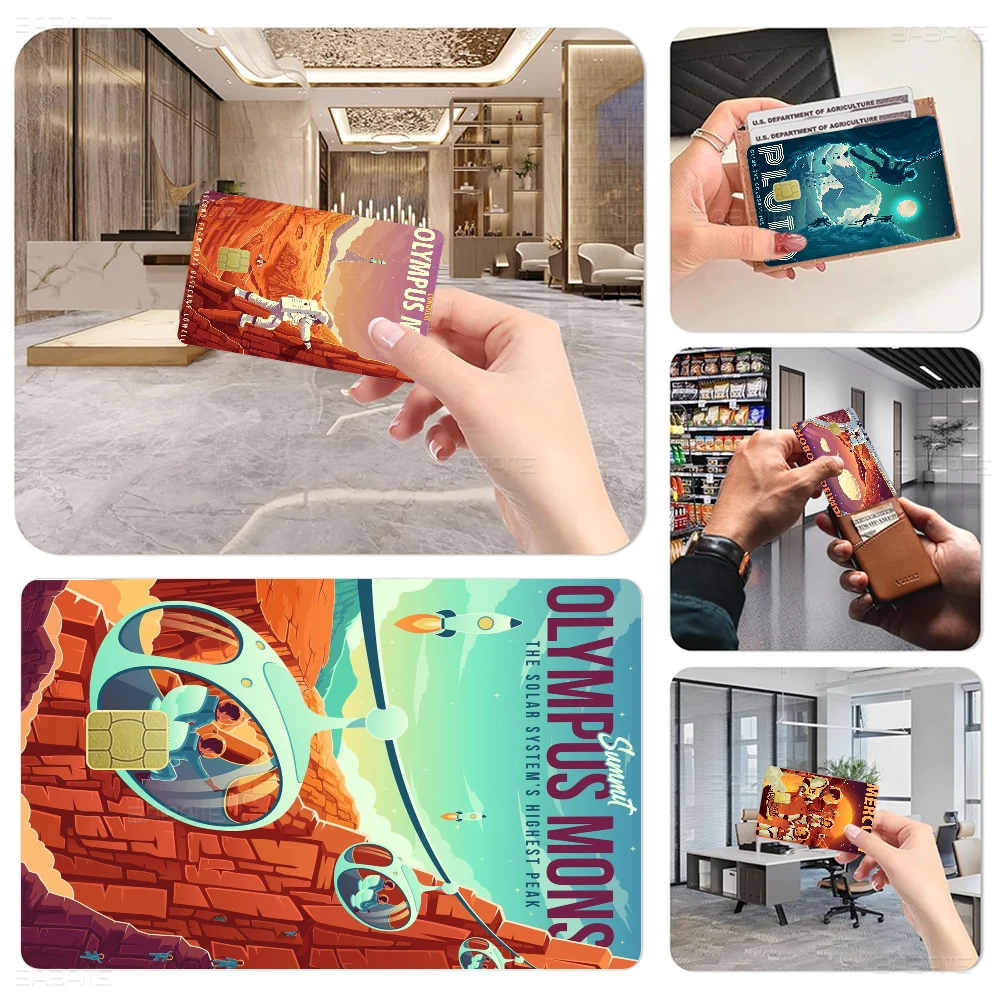 

Vintage Space Planet Tourism Cartoon Credit Card Skin Stickers For Bank Card Bus Metro Card Sticker Waterproof Women Gift