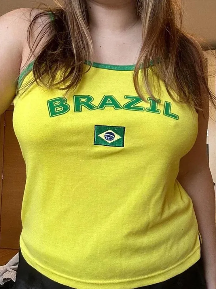 Hot Selling Brazil Women's T-shirt Letter Aesthetic Short Sleeve Tees Streetwear Harajuku Y2K Clothes Summer Outfit Baby Tee