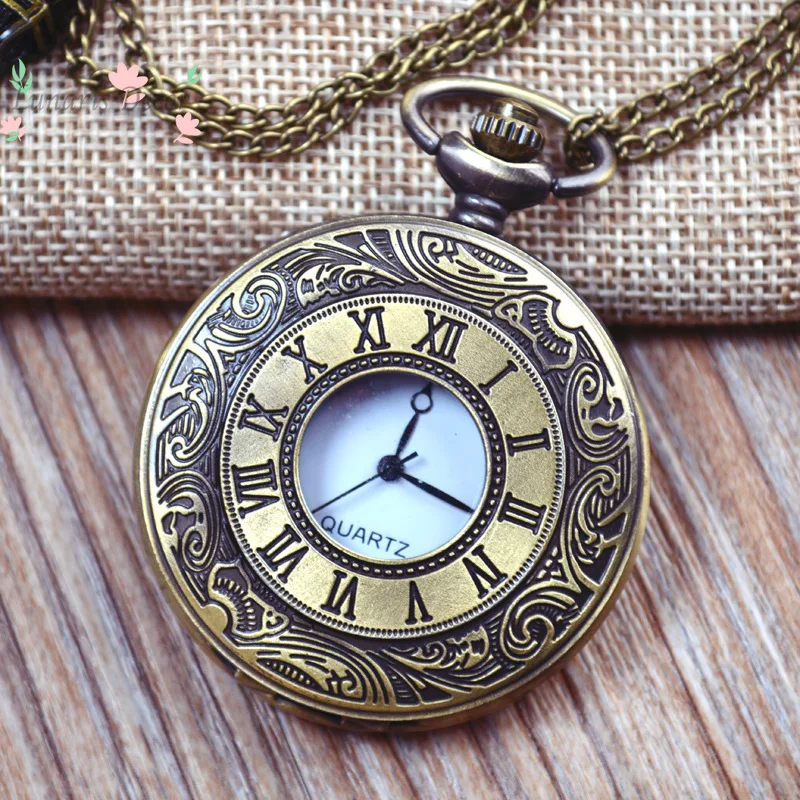 Pastoral Vintage Roman Pocket Watch Large Double Display Scale Flip Pendant Quartz Watch