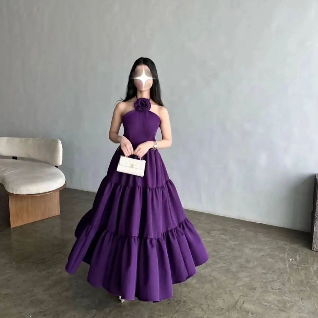 XIXI فساتين سهرة Grape A-Line Halter Floor-Length Zipper Up Sleeveless Dubai Evening Dress 2024 Elegant Dresses For Women Vestid