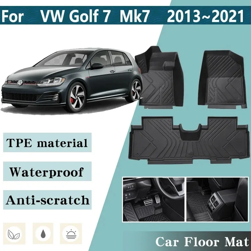 

LHD Car Floor Mats for Volkswagen VW Golf 7 Mk7 5-door 2015~2021 Car Foot Liner Storage Pads Custom Waterproof Rug Accessories