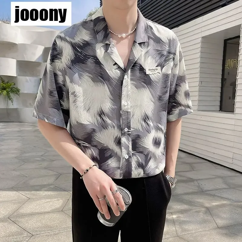 

Fashion Harajuku Trend Short Sleeve Top Contrast Color Clothing New 2024 Male Shirts Summer New Korean Ink Printing Casual Shirt