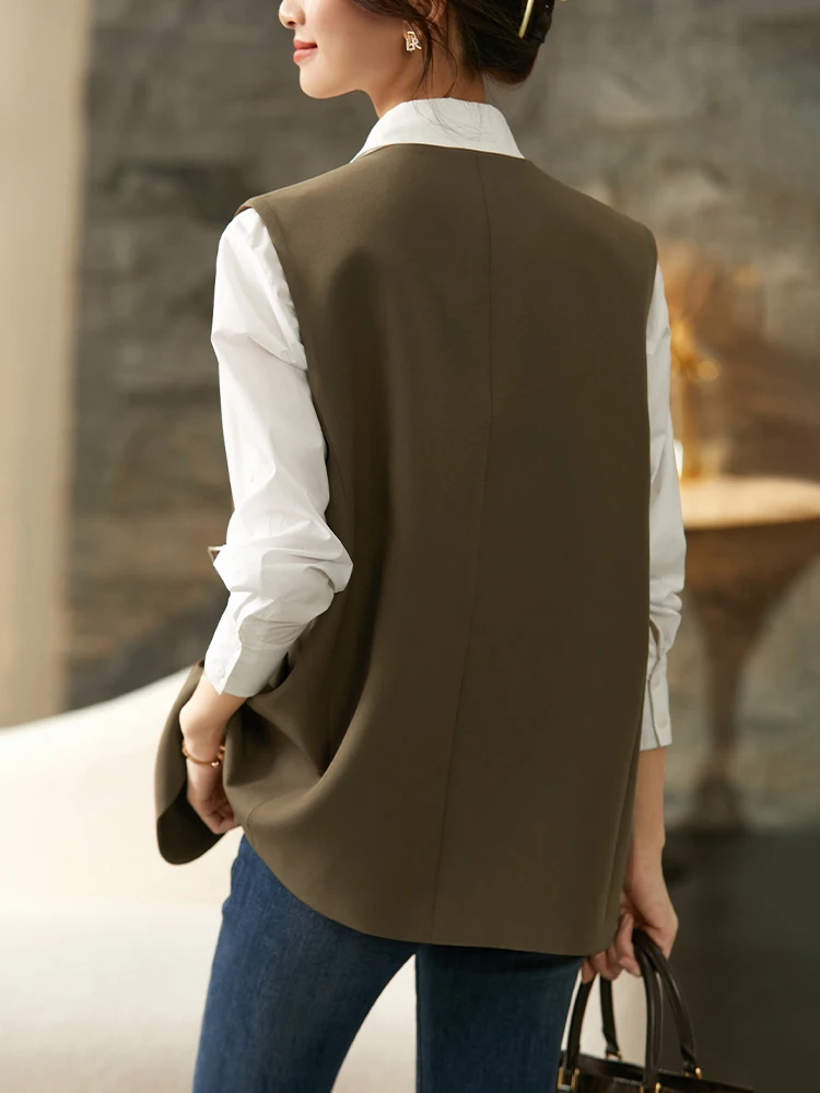 SENTUBILA Elegant Waistcoat for Women 2024 Spring Office Wear Fashion Jacket Vest Sleeveless Straight V-neck Blazer 123J44415