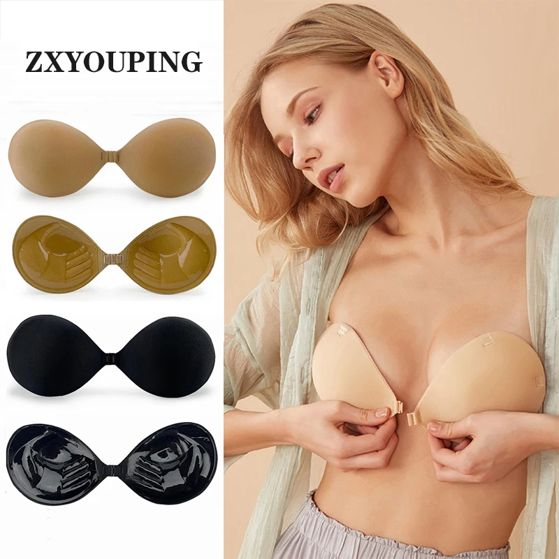

Front Buckle Adhesive Bra Thick Cup Strapless Silicone Adhesive Bra Women Push Up Invisible Bras Small Chest Gathering Underwear