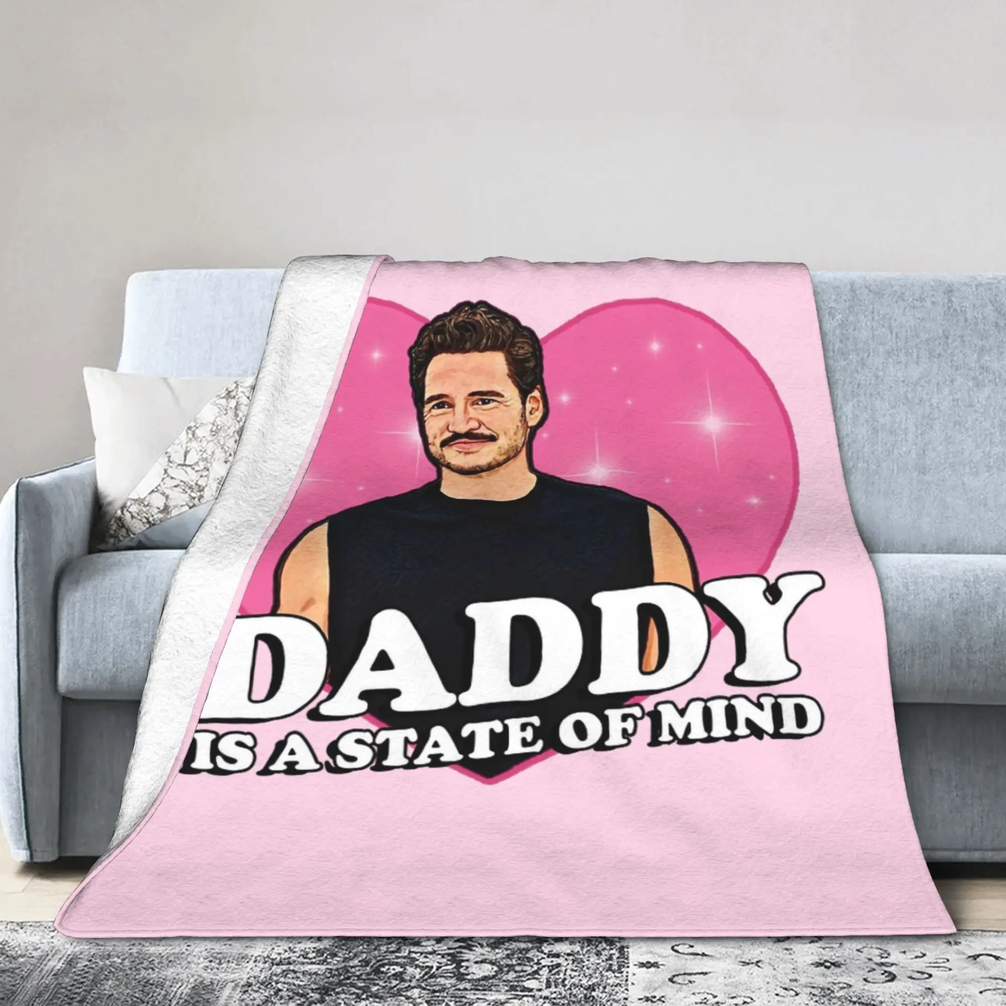 Pedro Pascal Daddy State of Mind Love Heart Blanket Coral Fleece Plush Autumn/Winter Warm Throw Blanket for Bed Car Bedspread