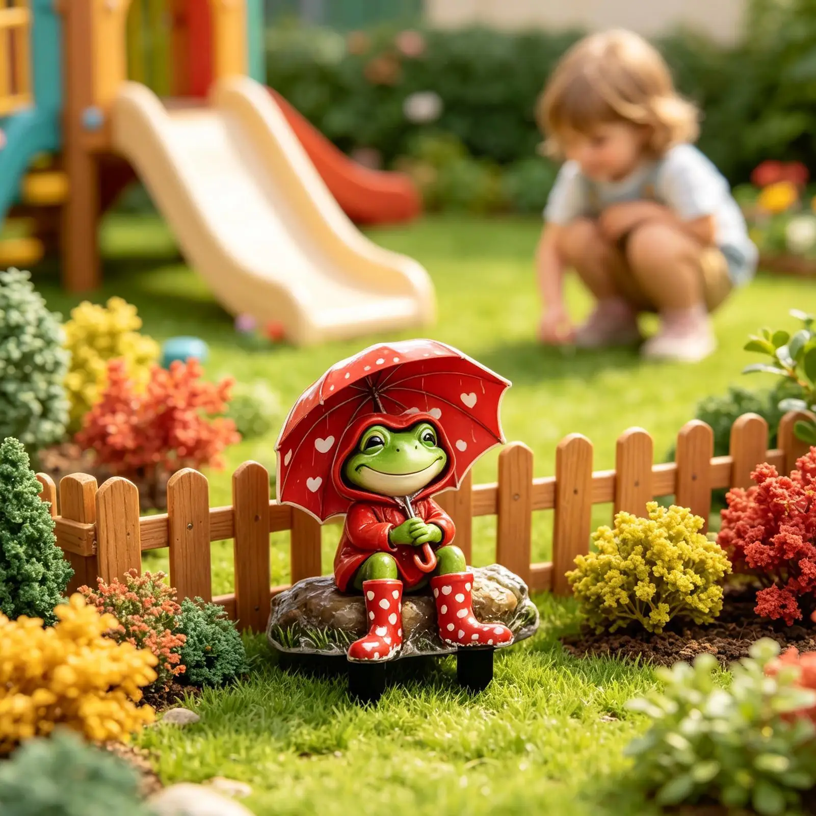 Cute Acrylic Garden Stake Frog with Umbrella Flat Ornament for Potted Plants Yard Lawn Bonsai Patio Landscape Decoration