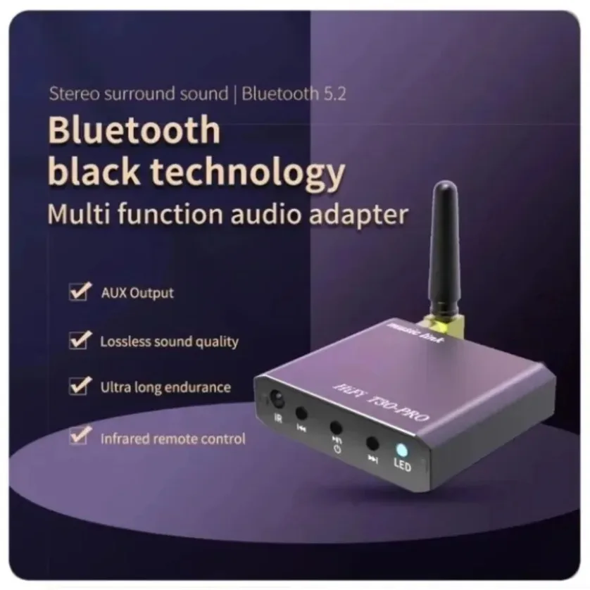 AUX Bluetooth Adapter 5.2 Audio Receiver 3.5mm Wireless HiFi U Disk Play IR Remote 30M for Car Home Amplifier