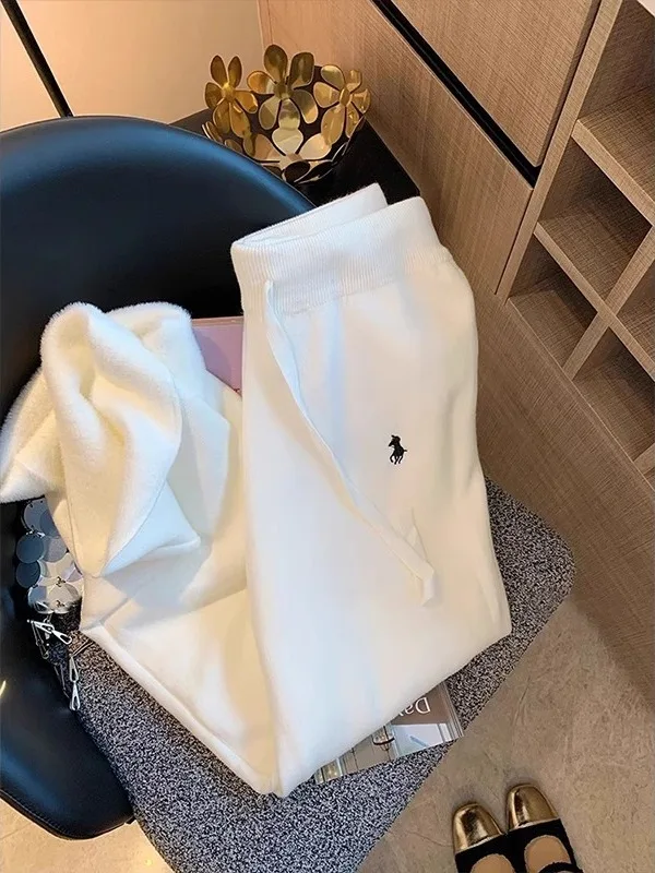 Plones Anchos de Punto con Forro Polar y Cordón Bordado Blanco para Mujer, Plones Suaves de Corte Recto, Cintura Alta...