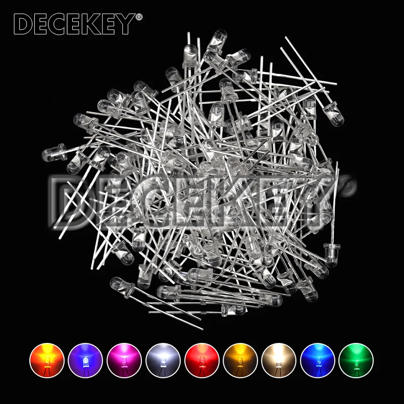 100pcs 3mm LED Diode F3 Assorted Kit White Green Red Blue Yellow Orange Pink Purple Warm White DIY Light Emitting Diode