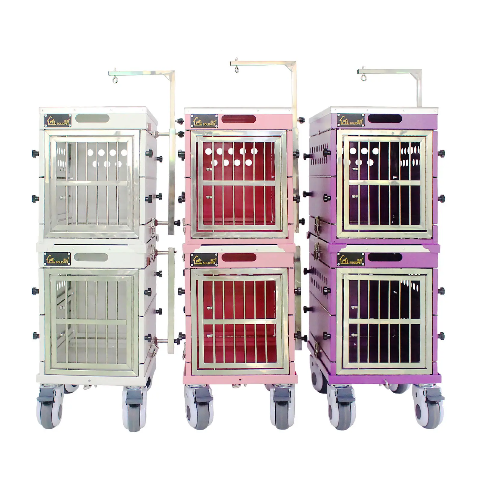 Custom Portable Folding Stackable Aluminum Dog Show Cage Collapsible Dog Crate with Trolley and Grooming Arm