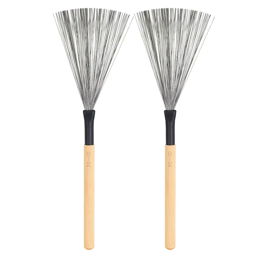 2Pcs Professional Drum Brushes with Ergonomic Wooden Handle for Jazz Percussion Steel Wire Drum Brush Set Back