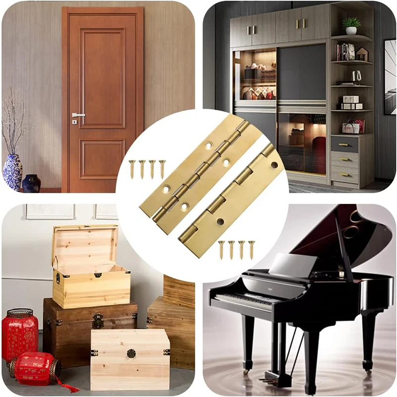 2PCS 6in-48in Piano Hinges Stainless Steel Gold Long Hinge for Cabinet Wooden Box Furniture Marine 8in 10in 12in 20in 24in 36in
