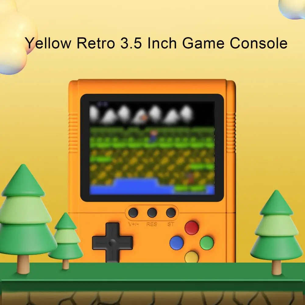 คอนโซลเกม500คอนโซลเกมพกพาสะดวกคอนโซลเกม3.5นิ้วแนววินเทจสีเหลืองพกพาสะดวกของขวัญวันคริสต์มาส