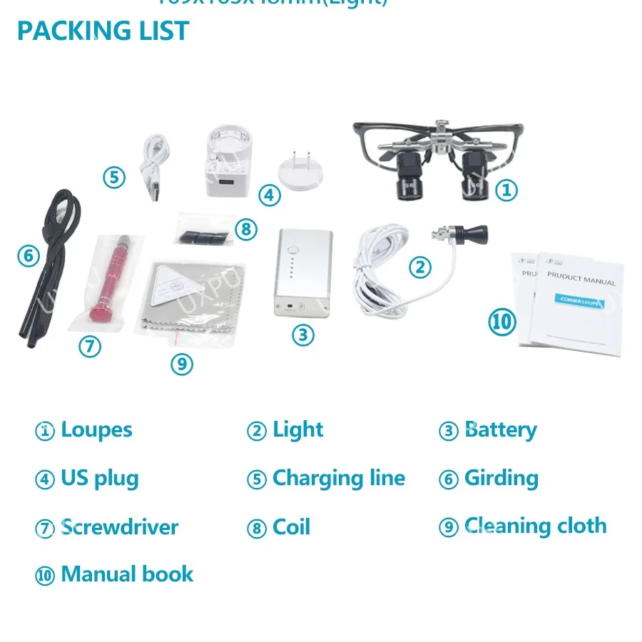 5X Dental 48 ° Ergo Loupes Working Distance 350-550mm Surgical Head Mounted Loupes, 5W LED Headlamp Adjustable PD Optical Loupes