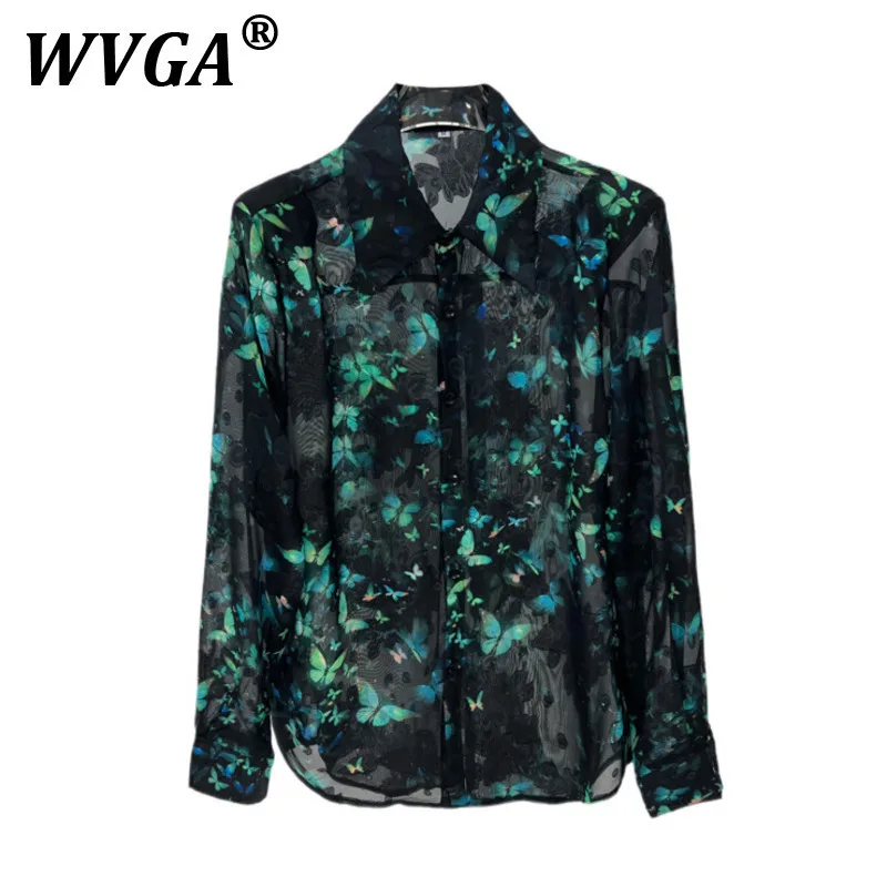 

WVGA Summer New Man Y2K Butterfly Printed Sunproof Long Sleeve Shirts Niche Stylish Casual Quick-Dry Mesh Padded Shirt Ins W8623