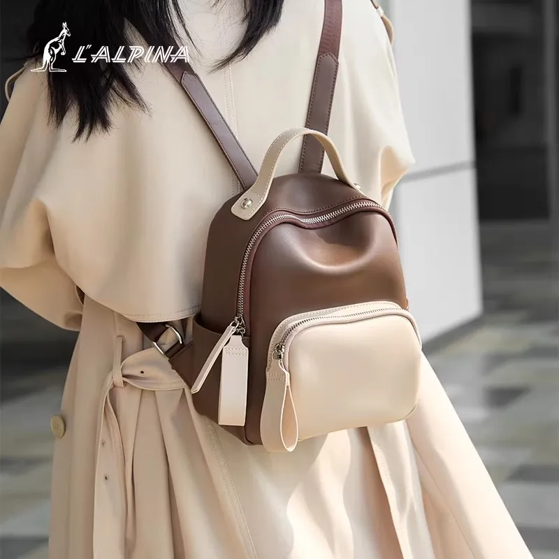 

Новый женский рюкзак с цветными блоками, легкий, модный, для поездок на работу, из натуральной кожи, повседневный весенне-осенний дорожный рюкзак