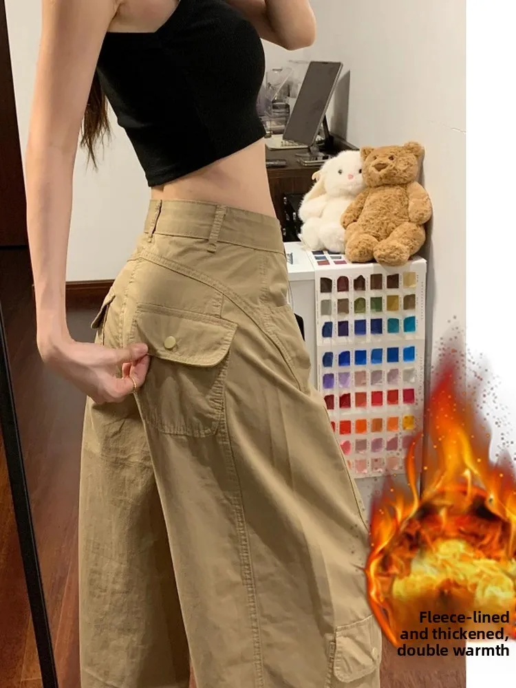 

plus Size Vintage American Workwear Denim Jeans Women's Autumn Winter Thiened Fce High Waist Slim Straight Wide Leg Pants